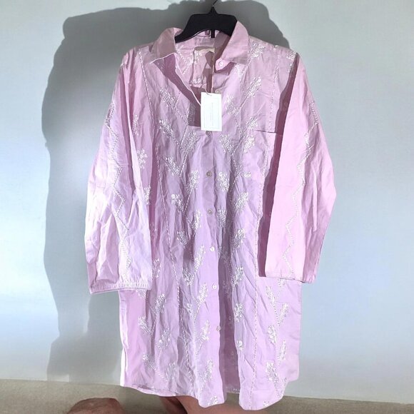 NWT Julia Amory Womens Swizzle Shirt Dress Cotton Embroidered lilac/pink, Large - Picture 1 of 3